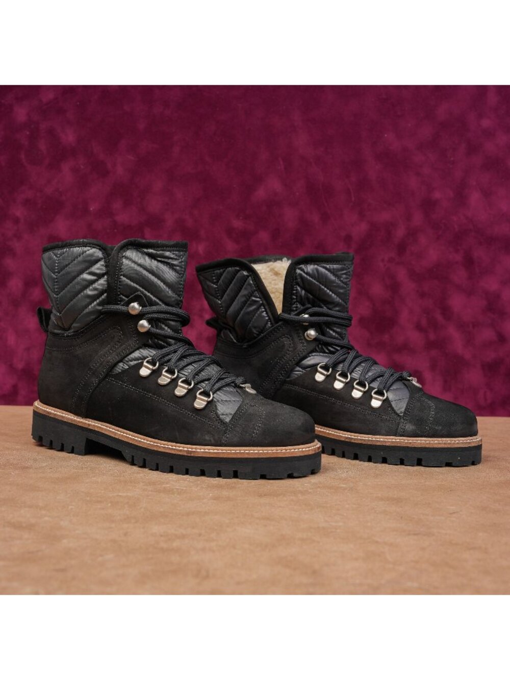 Ganni Women Quilted Black Leather Warm Winter Ankle Lace Boots size 9US EUR39